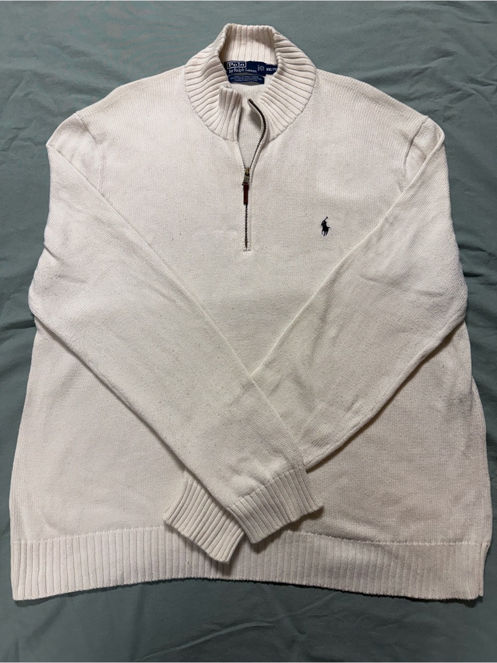 Polo Ralph Lauren 1/4 Zip Cotton Mock Neck Sweater - Cream Size XXL/Tall